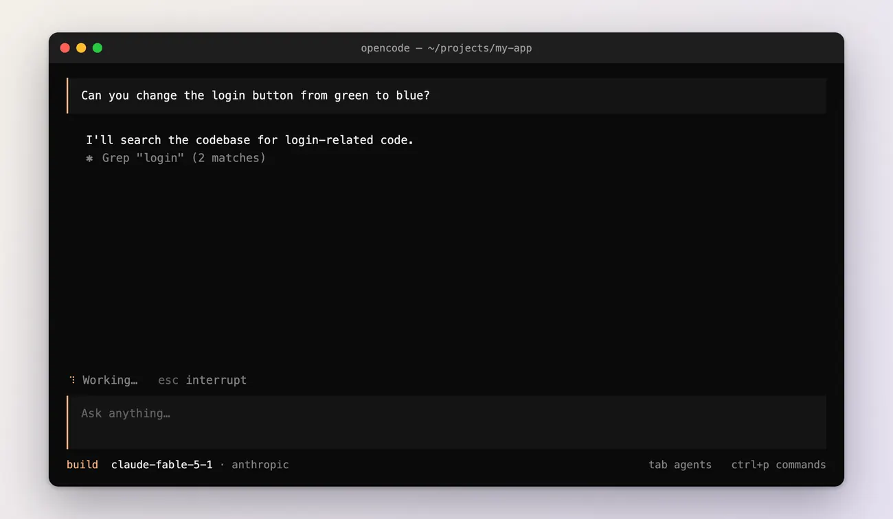 The terminal where the Grep "login" line now reads (2 matches), marking the tool call as completed.