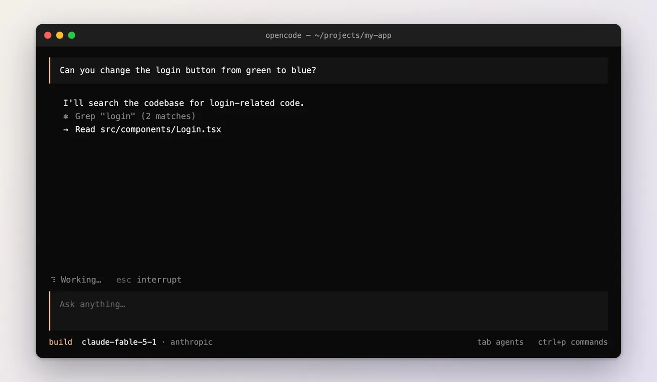 The terminal with a new line below the Grep entry reading Read src/components/Login.tsx.