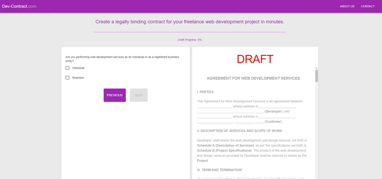 The Contract Generator web app